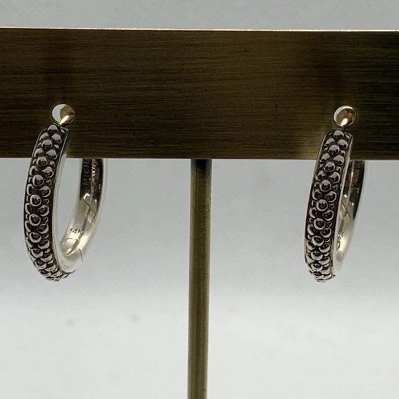 Michael Dawkins Caviar Granulated Sterling Silver and 14k Gold Hoop Earrings - Picture 1 of 5